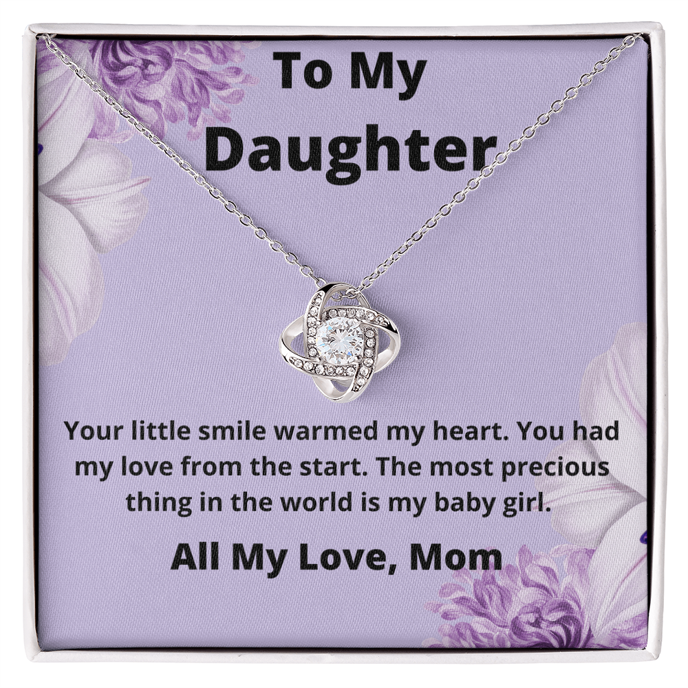 Your little smile warmed my heart. Love knot necklace.